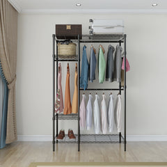 HAOYYE Closet Organizer Portable Metal Garment Rack With Shelves & Hanging Bars, Free-Standing Storage Solution For Clothing & Accessories, Space-Saving Wardrobe Organizer For Home Bedroom Entryway, Sturdy Steel Frame, Durable, Modern Design.