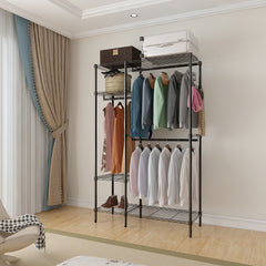 HAOYYE Closet Organizer Portable Metal Garment Rack With Shelves & Hanging Bars, Free-Standing Storage Solution For Clothing & Accessories, Space-Saving Wardrobe Organizer For Home Bedroom Entryway, Sturdy Steel Frame, Durable, Modern Design.