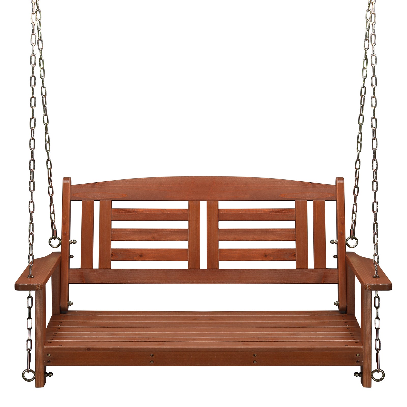 HAOYYE Wooden Porch Swing Bench for 2 Adults Reddish Brown Outdoor Hanging Swing with Chains 500lbs Capacity for Patio Garden Yard Deck Relaxation Durable Weather-Resistant Fir Wood Chair