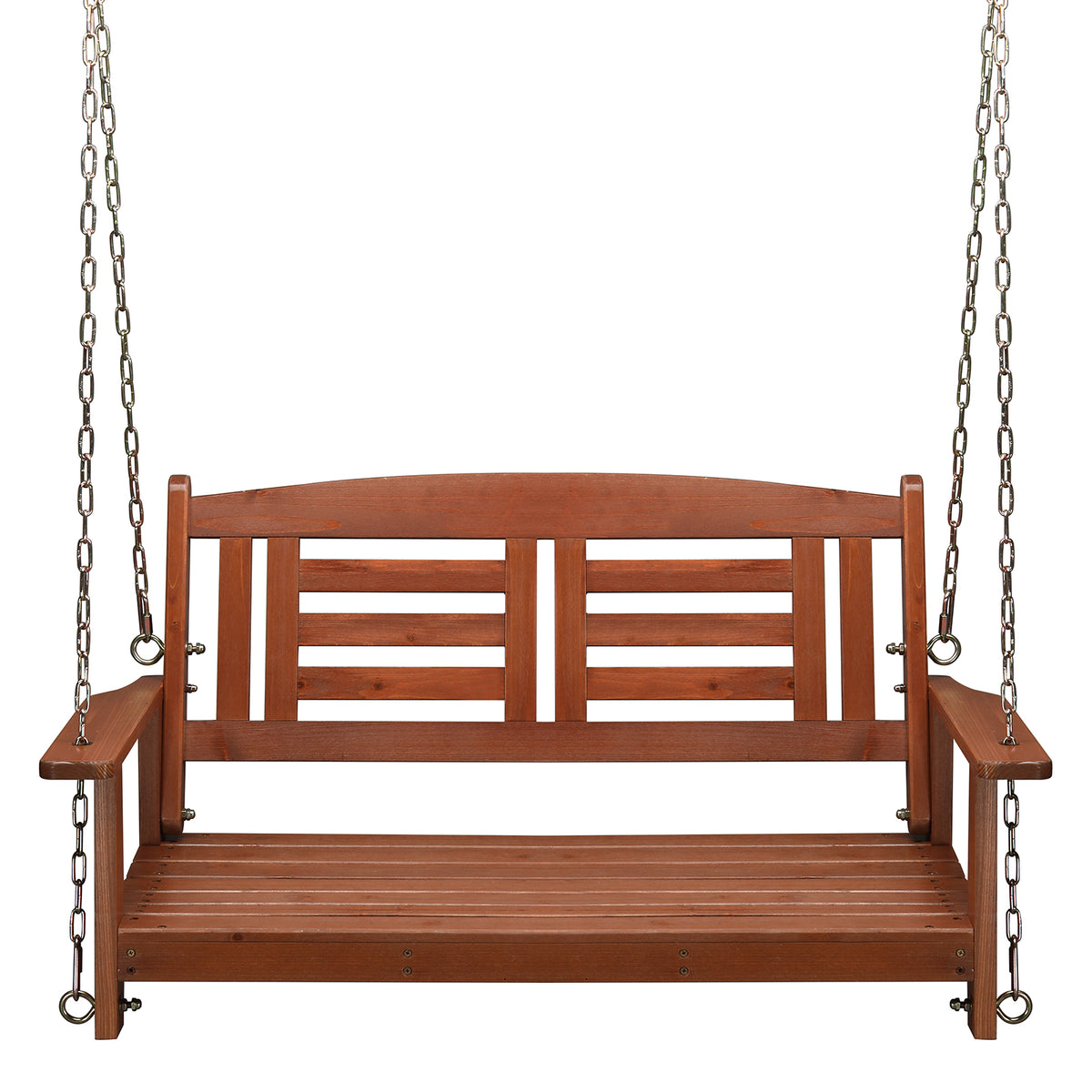 HAOYYE Wooden Porch Swing Bench for 2 Adults Reddish Brown Outdoor Hanging Swing with Chains 500lbs Capacity for Patio Garden Yard Deck Relaxation Durable Weather-Resistant Fir Wood Chair