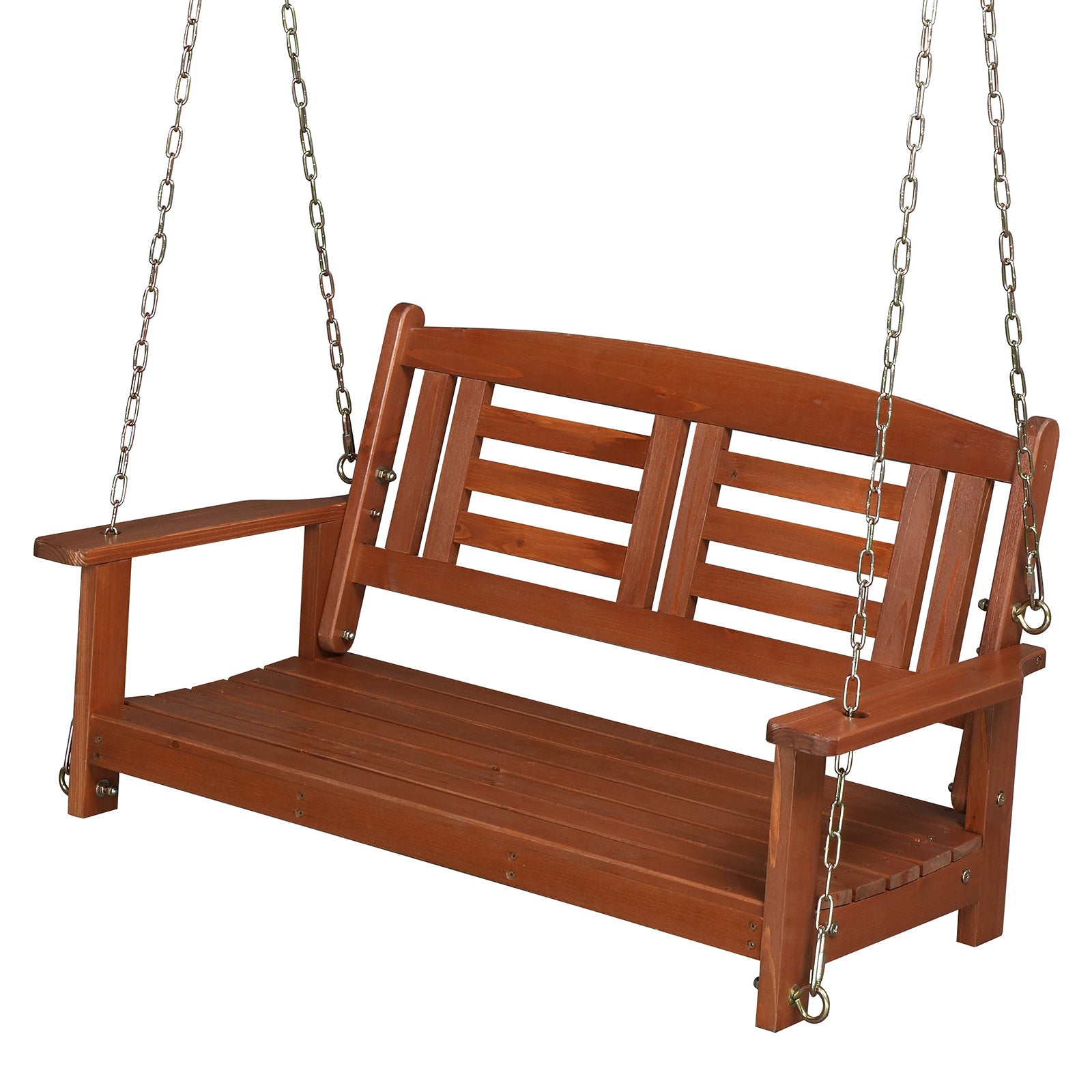 HAOYYE Wooden Porch Swing Bench for 2 Adults Reddish Brown Outdoor Hanging Swing with Chains 500lbs Capacity for Patio Garden Yard Deck Relaxation Durable Weather-Resistant Fir Wood Chair