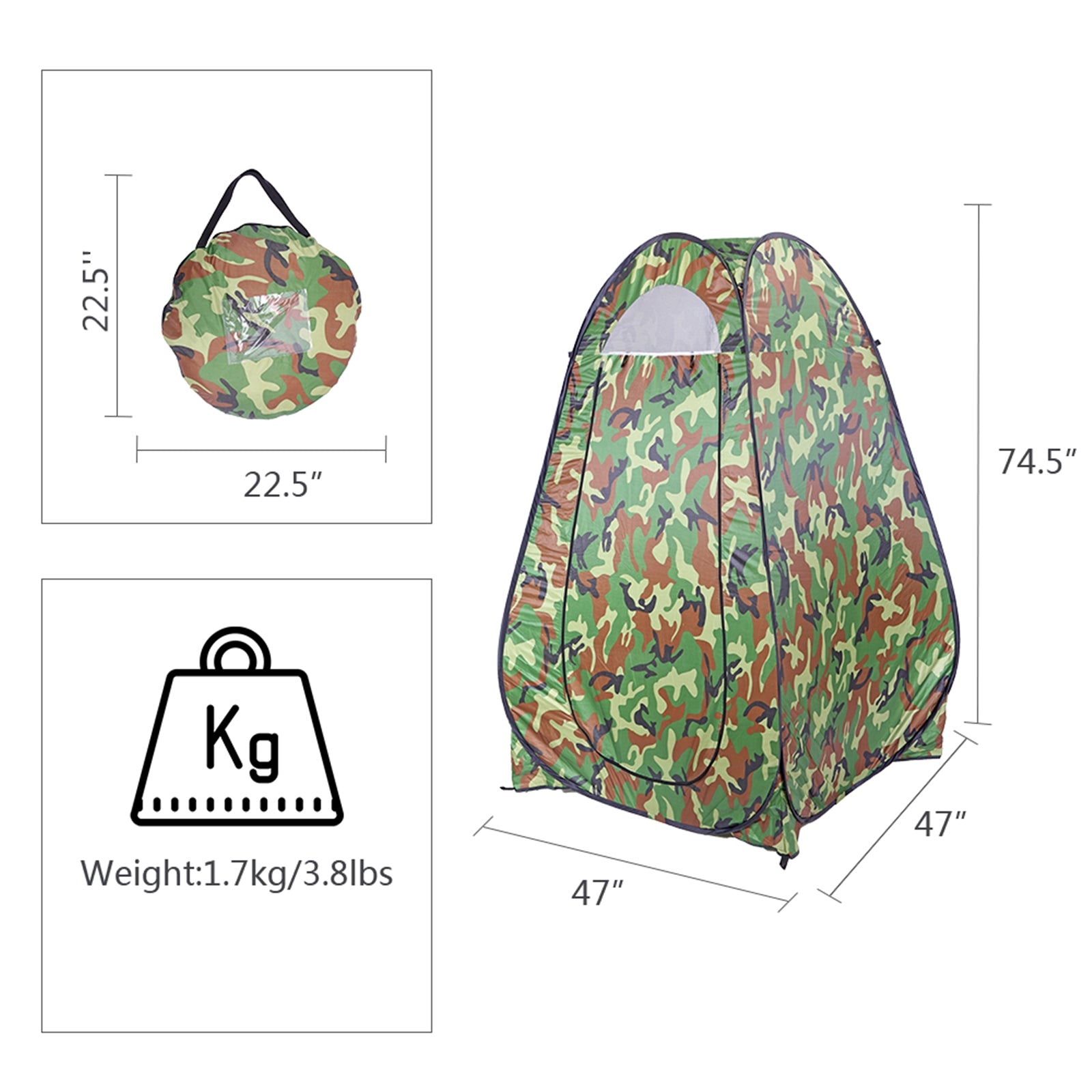 Haoyye Pop Up Tent Instant Portable Shower Tent, Outdoor Privacy Toilet & Changing Room, Waterproof Camouflage Design with Zipped Window and Built-in Storage Bag, Easy Setup for Beach, Camping, or Road Trips