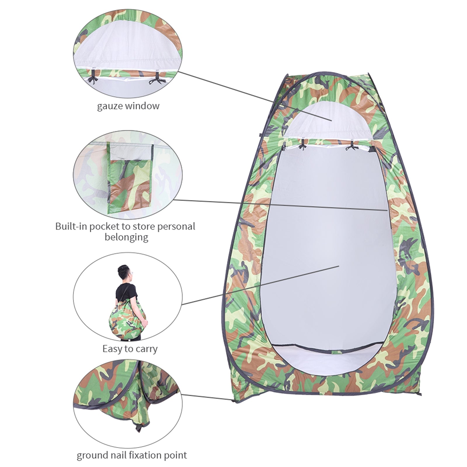 Haoyye Pop Up Tent Instant Portable Shower Tent, Outdoor Privacy Toilet & Changing Room, Waterproof Camouflage Design with Zipped Window and Built-in Storage Bag, Easy Setup for Beach, Camping, or Road Trips