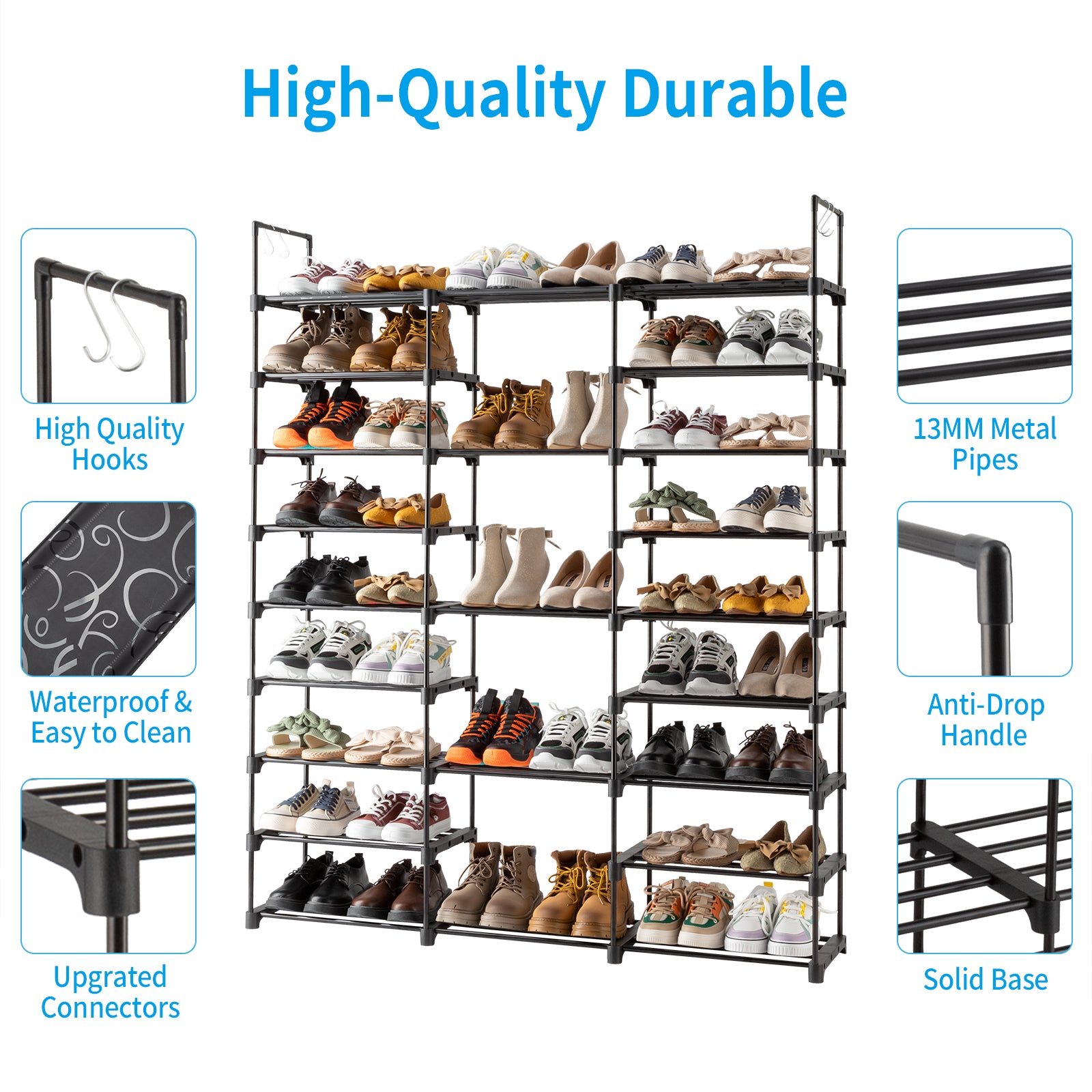 HAOYYE 9-Tier Shoe Rack Storage Organizer With Adjustable Height, Stackable Shoe Cabinet With Sturdy Design, Durable Multifunctional Shoe Shelf For Entryway, Modern Home Organizer For Boots, Heels, And Slippers, Space-Saving Storage Solution
