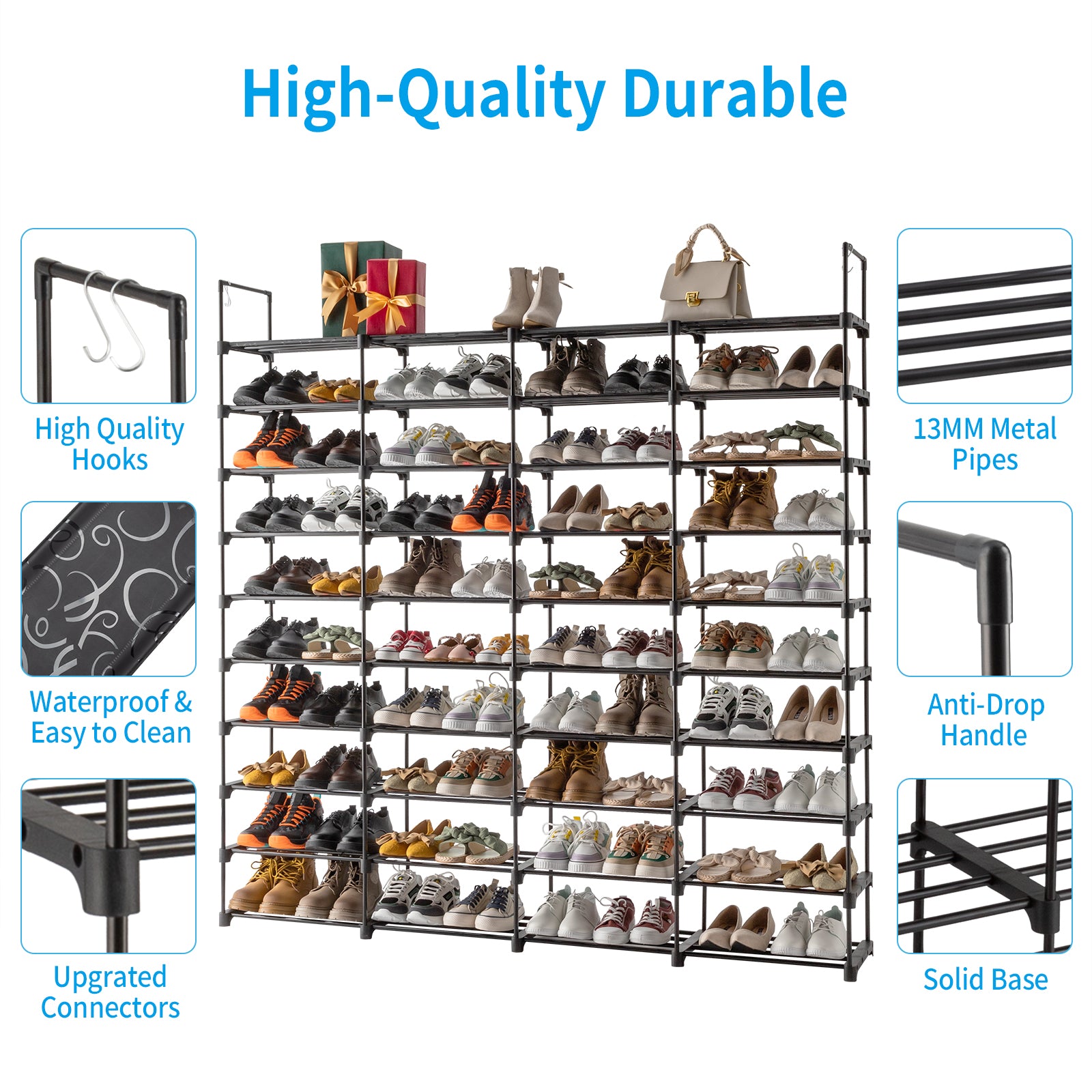 HAOYYE 10 Tiers Shoe Rack Storage Organizer Shoe Shelf Organizer for Entryway Holds 80 Pairs Shoe, Stackable Shoe Cabinet Shoe Rack Sturdy Design Durable Multifunctional Modern Home Organizer Storage