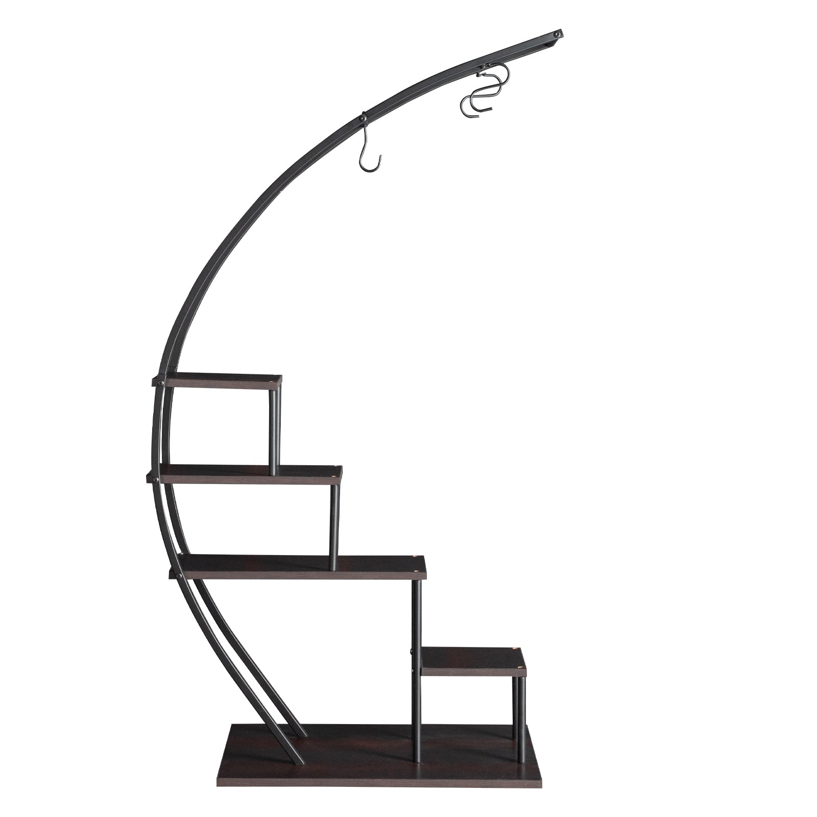 HAOYYE Artisasset 5-Layer Semicircle Iron Wood Plant Stand Black Sturdy Durable Design Multifunctional Modern Decoration for Garden Balcony Patio Lawn or Home