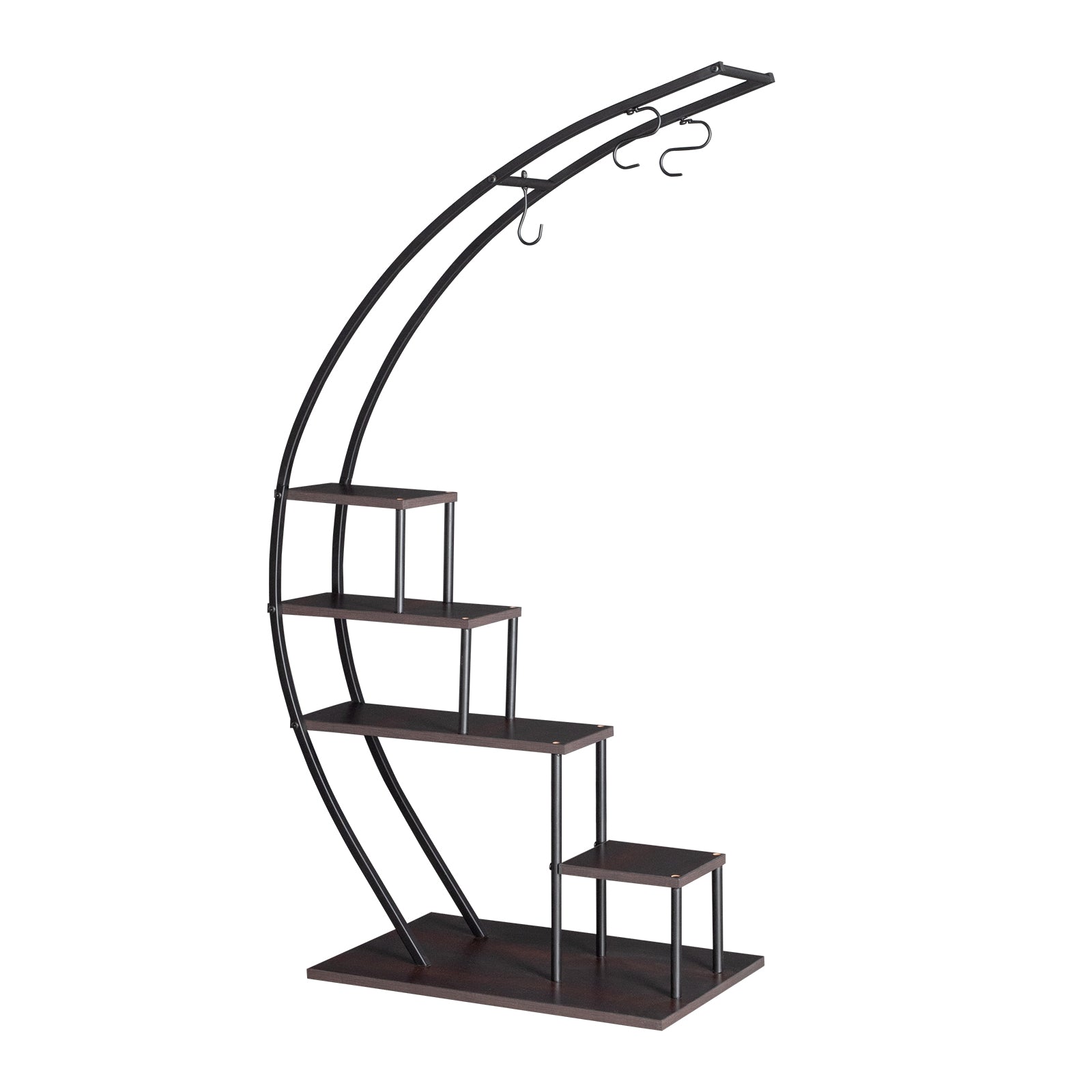 HAOYYE Artisasset 5-Layer Semicircle Iron Wood Plant Stand Black Sturdy Durable Design Multifunctional Modern Decoration for Garden Balcony Patio Lawn or Home