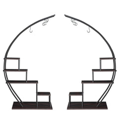 HAOYYE Artisasset  2pcs 5 Layers Semicircle Iron Wood Suitable For Garden Balcony Patio Lawn Home Decoration Plant Stand Flower Pot Stand Iron Flower Stand  Black soft cozy warm flannel fleece home