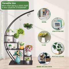 HAOYYE Artisasset  2pcs 5 Layers Semicircle Iron Wood Suitable For Garden Balcony Patio Lawn Home Decoration Plant Stand Flower Pot Stand Iron Flower Stand  Black soft cozy warm flannel fleece home