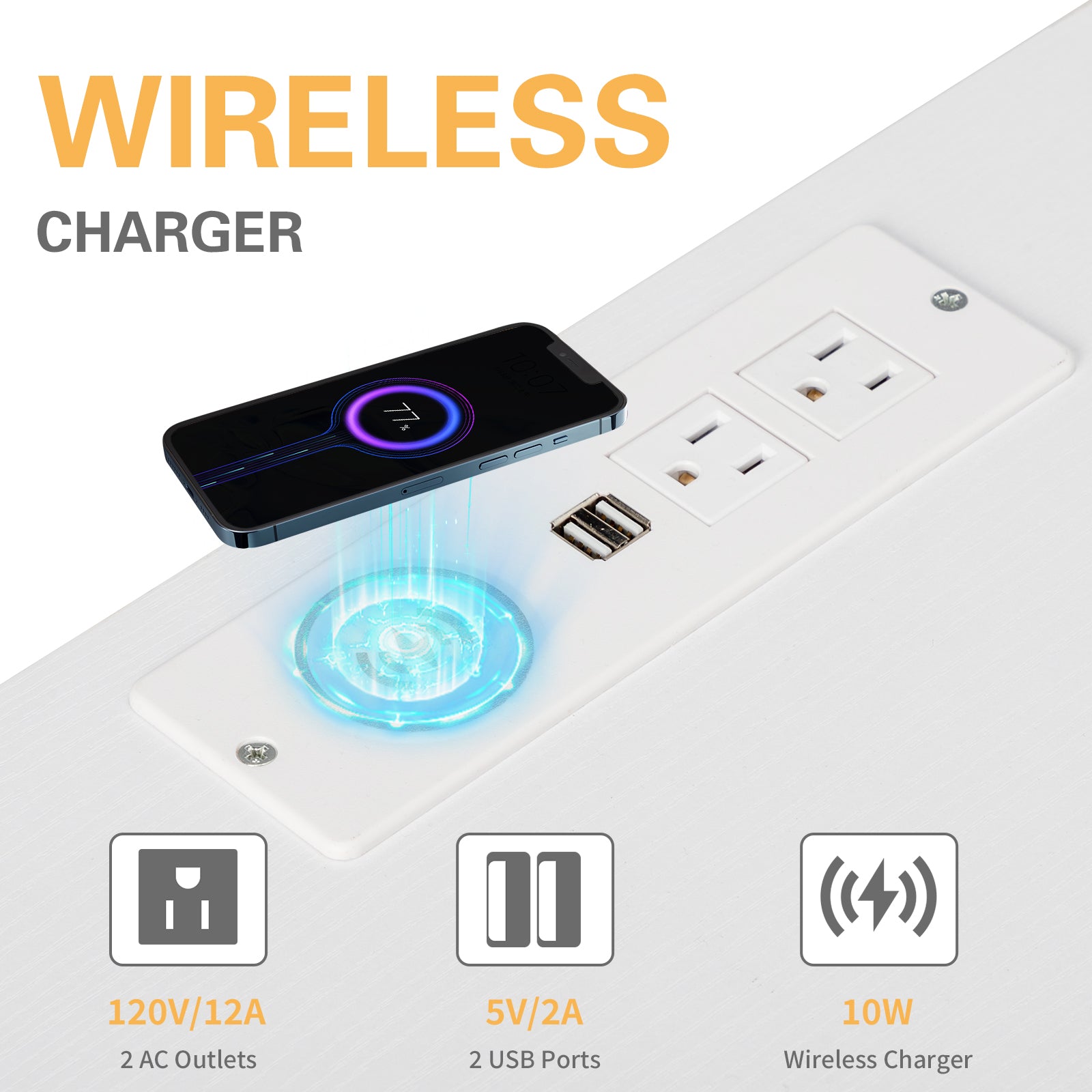 HAOYYE White Bedside Table with LED Light, Single Drawer, USB Ports, Power Outlets, and Wireless Charging - Durable Particleboard Nightstand for Bedroom Storage and Modern Home Décor
