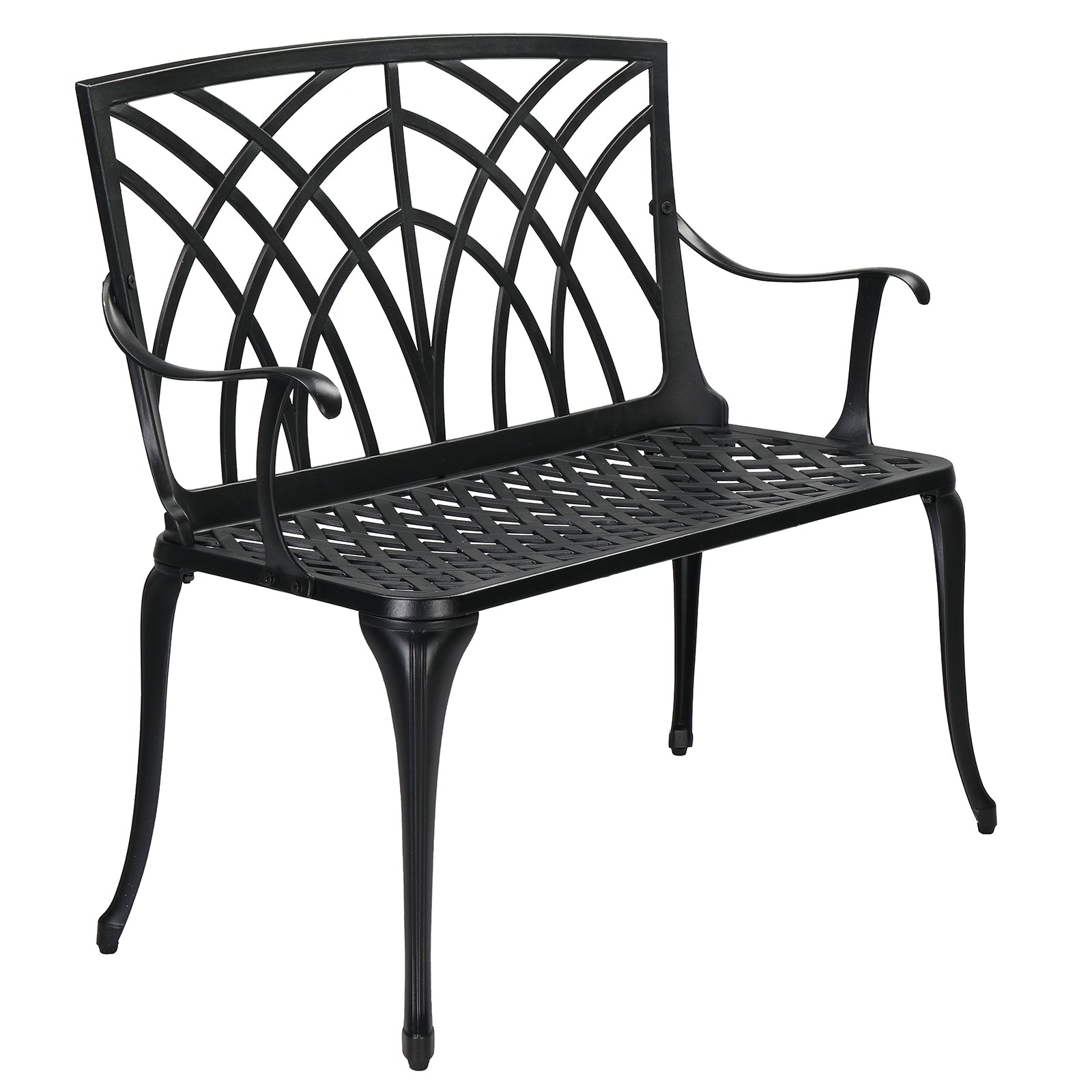 HAOYYE 38in Outdoor Orchid Back Aluminum Bench, Elegant and Durable Garden Bench with Curved Armrests and Sloped Slatted Seat, Perfect for Patio, Porch, Backyard, or Front Yard, Easy to Assemble and Maintain