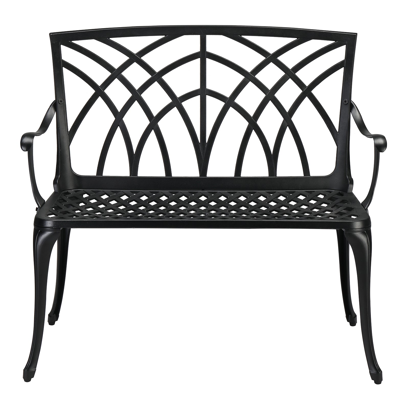HAOYYE 38in Outdoor Orchid Back Aluminum Bench, Elegant and Durable Garden Bench with Curved Armrests and Sloped Slatted Seat, Perfect for Patio, Porch, Backyard, or Front Yard, Easy to Assemble and Maintain