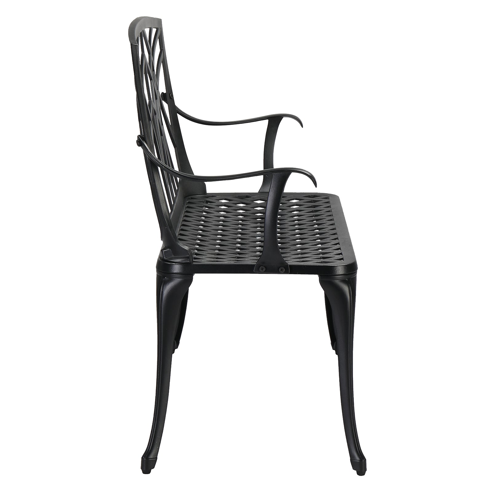 HAOYYE 38in Outdoor Orchid Back Aluminum Bench, Elegant and Durable Garden Bench with Curved Armrests and Sloped Slatted Seat, Perfect for Patio, Porch, Backyard, or Front Yard, Easy to Assemble and Maintain