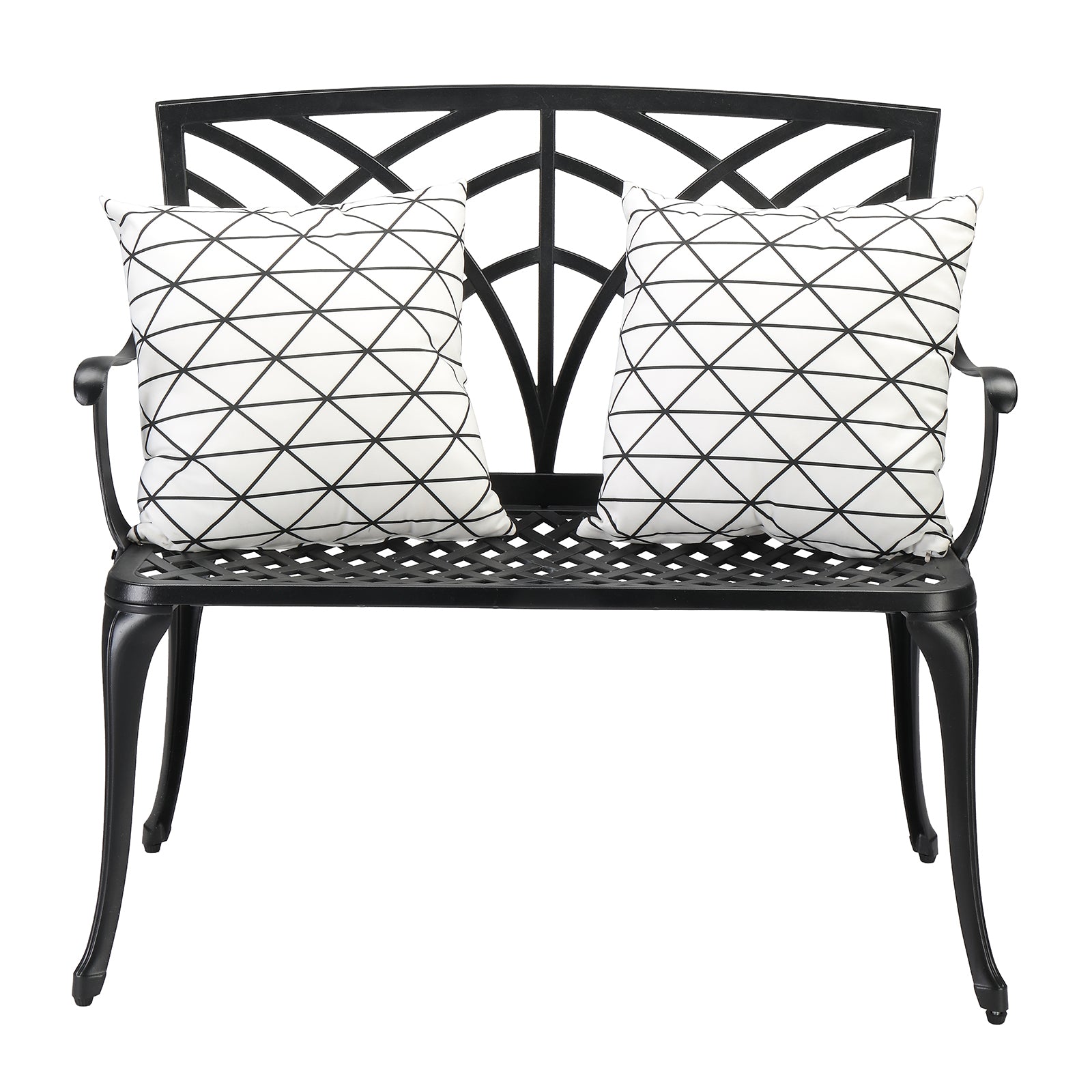 HAOYYE 38in Outdoor Orchid Back Aluminum Bench, Elegant and Durable Garden Bench with Curved Armrests and Sloped Slatted Seat, Perfect for Patio, Porch, Backyard, or Front Yard, Easy to Assemble and Maintain