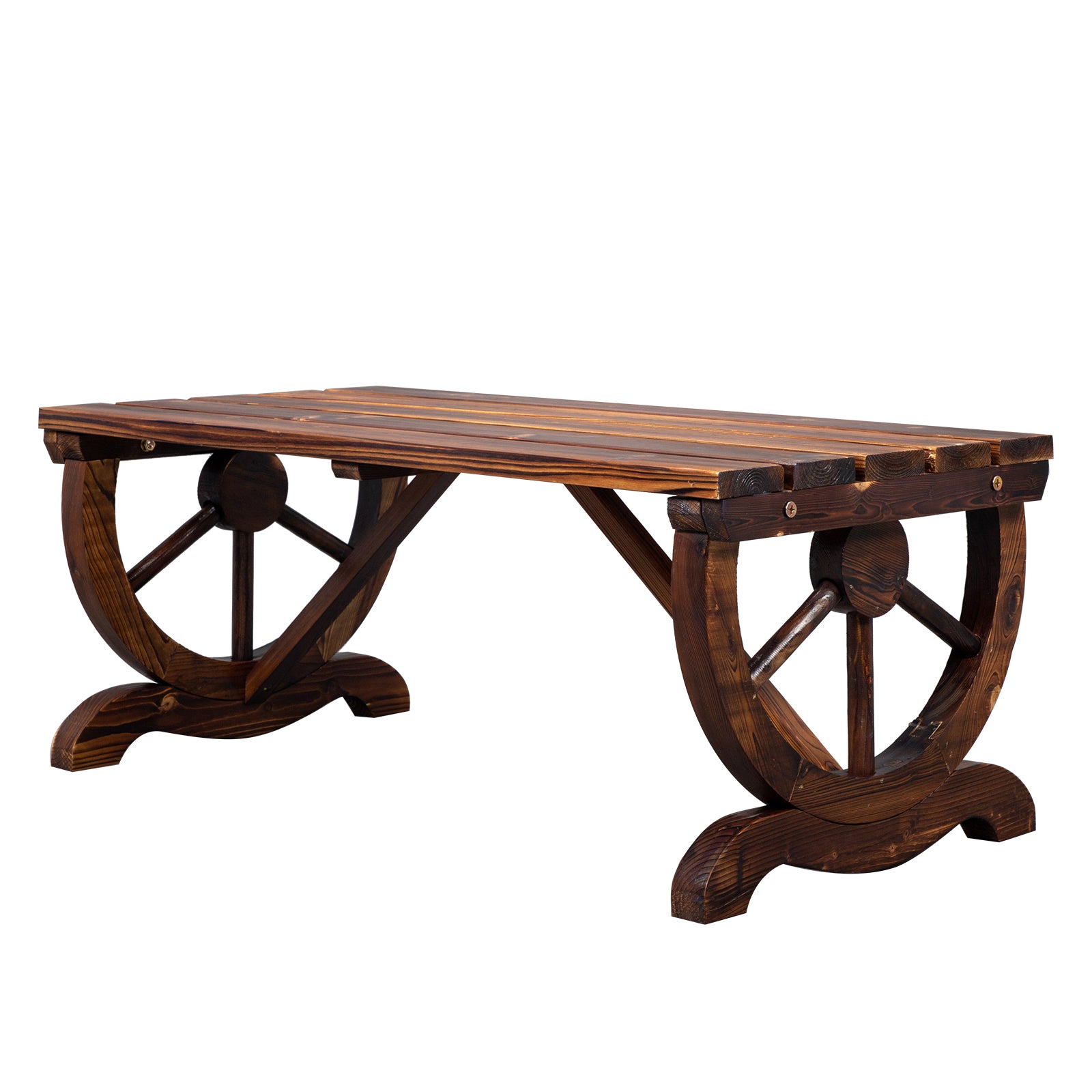 HAOYYE Rustic Outdoor Wagon Wheel Garden Bench, Sturdy 2-Person Porch Bench for Backyard, Patio, and Garden Use