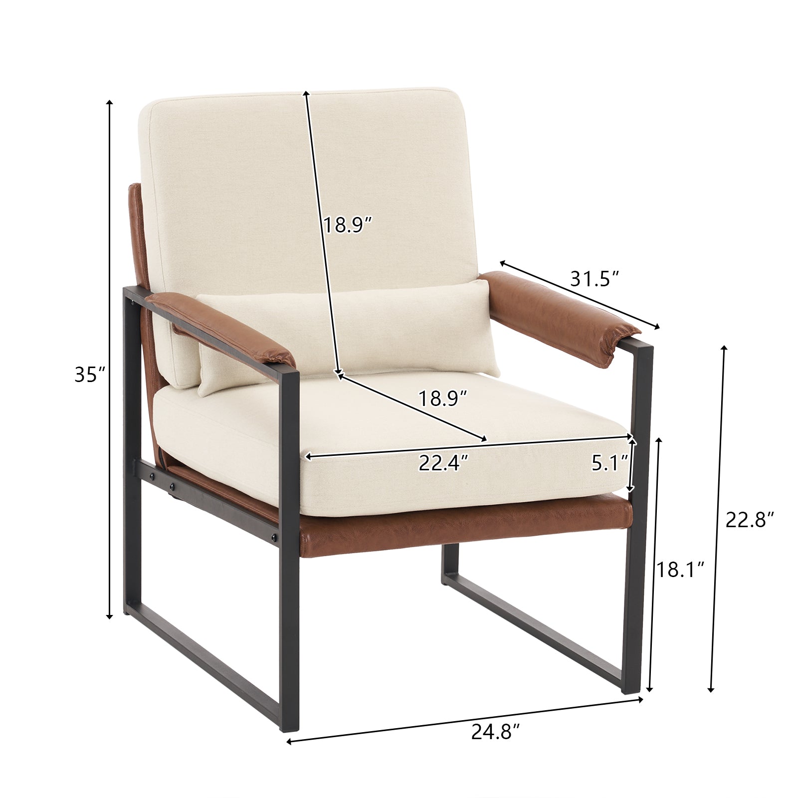 HAOYYE Single Iron Frame Leisure Chair, Soft Beige Brown Honeycomb Leather, Cozy Flannel Fleece Armrest, Premium Indoor Accent Chair, Comfortable and Stylish for Living Room, Bedroom, Office, Home Decor, Modern Luxury Design