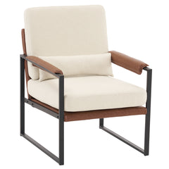 HAOYYE Single Iron Frame Leisure Chair, Soft Beige Brown Honeycomb Leather, Cozy Flannel Fleece Armrest, Premium Indoor Accent Chair, Comfortable and Stylish for Living Room, Bedroom, Office, Home Decor, Modern Luxury Design