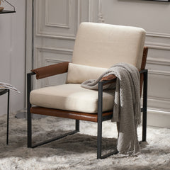 HAOYYE Single Iron Frame Leisure Chair, Soft Beige Brown Honeycomb Leather, Cozy Flannel Fleece Armrest, Premium Indoor Accent Chair, Comfortable and Stylish for Living Room, Bedroom, Office, Home Decor, Modern Luxury Design