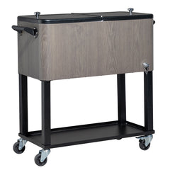 HAOYYE Rectangular Plastic Box Cooler Cart with Iron Foot Tube, Insulated Beverage Cart with Bottle Opener and Drainage Cap, 2 Locking Casters, Ideal for Outdoor Parties, BBQs, and Events