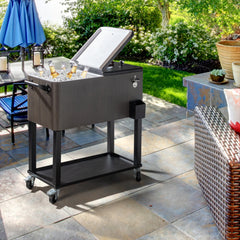 HAOYYE Rectangular Plastic Box Cooler Cart with Iron Foot Tube, Insulated Beverage Cart with Bottle Opener and Drainage Cap, 2 Locking Casters, Ideal for Outdoor Parties, BBQs, and Events