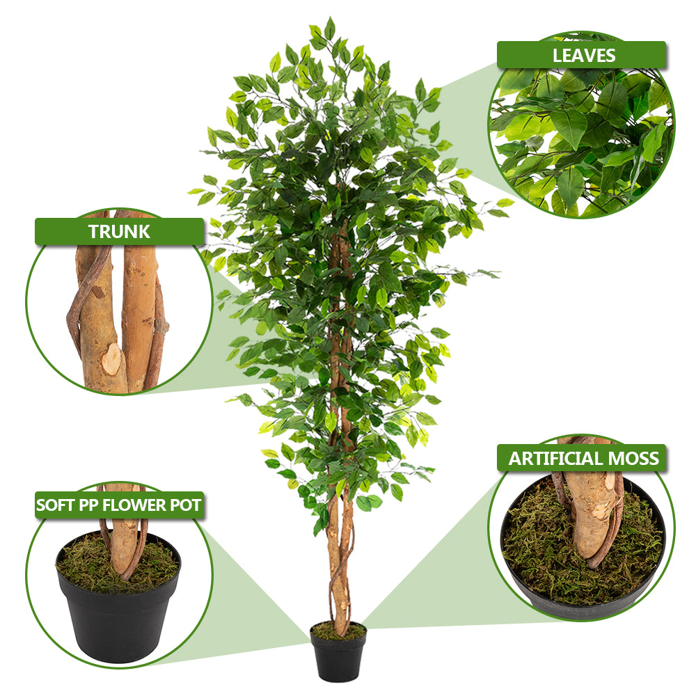 HAOYYE 6FT Solid Wood Artificial Truncated Banyan Tree Green Durable Design Stylish Multifunctional Modern Home Decoration Practical Space-Saving Ornament for Living Room or Office
