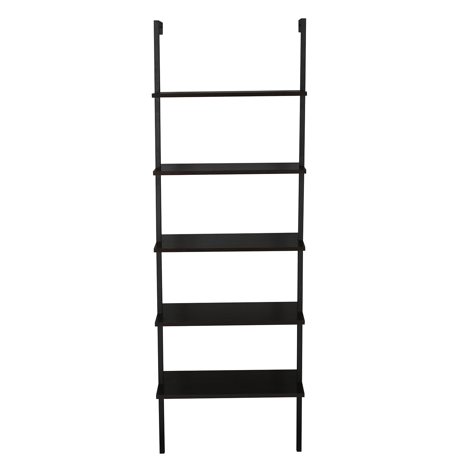 HAOYYE 5-Shelf Wood Ladder Bookcase with Metal Frame Industrial 5-Tier Modern Ladder Shelf Dark Walnut Wood Shelves Space Saving Storage Unit Elegant Home Decor Luxury Comfortable Premium Design