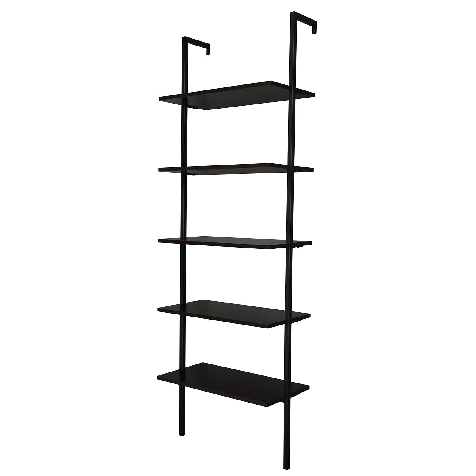 HAOYYE 5-Shelf Wood Ladder Bookcase with Metal Frame Industrial 5-Tier Modern Ladder Shelf Dark Walnut Wood Shelves Space Saving Storage Unit Elegant Home Decor Luxury Comfortable Premium Design