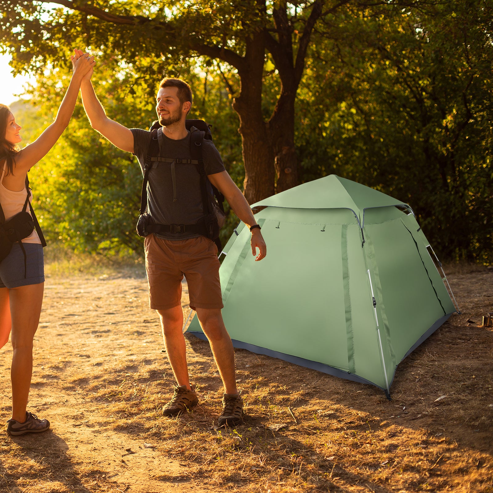 HAOYYE 240x240x150cm Spring Quick Open 4 Person Family Camping Tent Green Portable Pop Up Shelter Waterproof Outdoor Tent for Hiking Backpacking Travel Garden Picnic