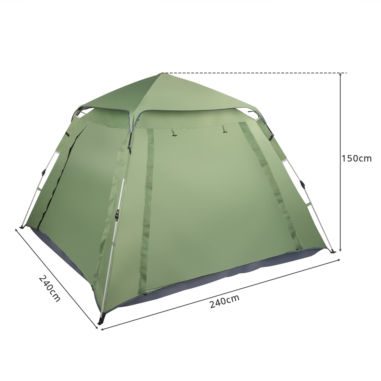 HAOYYE 240x240x150cm Spring Quick Open 4 Person Family Camping Tent Green Portable Pop Up Shelter Waterproof Outdoor Tent for Hiking Backpacking Travel Garden Picnic