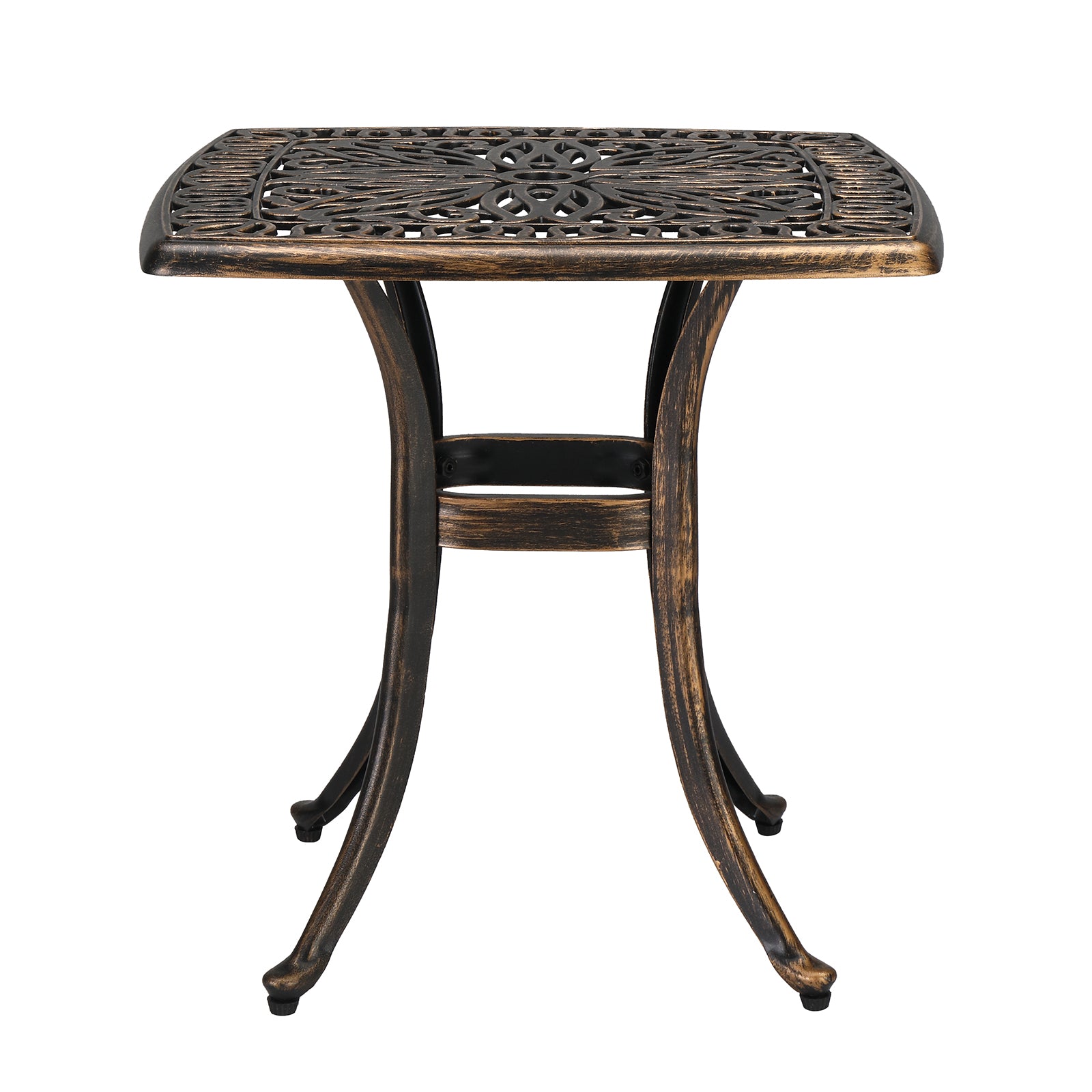 HAOYYE Square Cast Aluminum Garden Table, Sturdy and Elegant Bronze Design, Ideal for Patios, Decks, and Courtyards