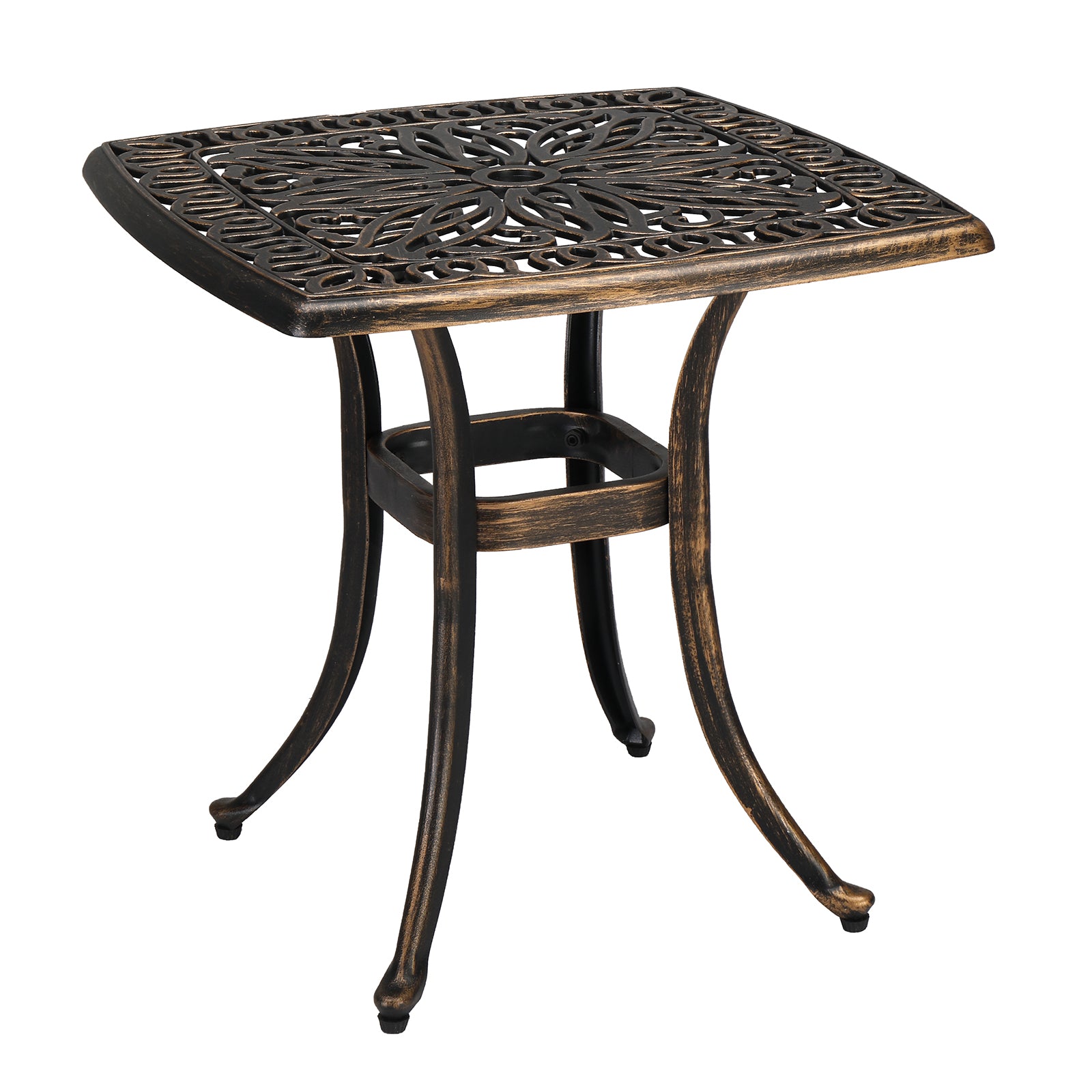HAOYYE Square Cast Aluminum Garden Table, Sturdy and Elegant Bronze Design, Ideal for Patios, Decks, and Courtyards