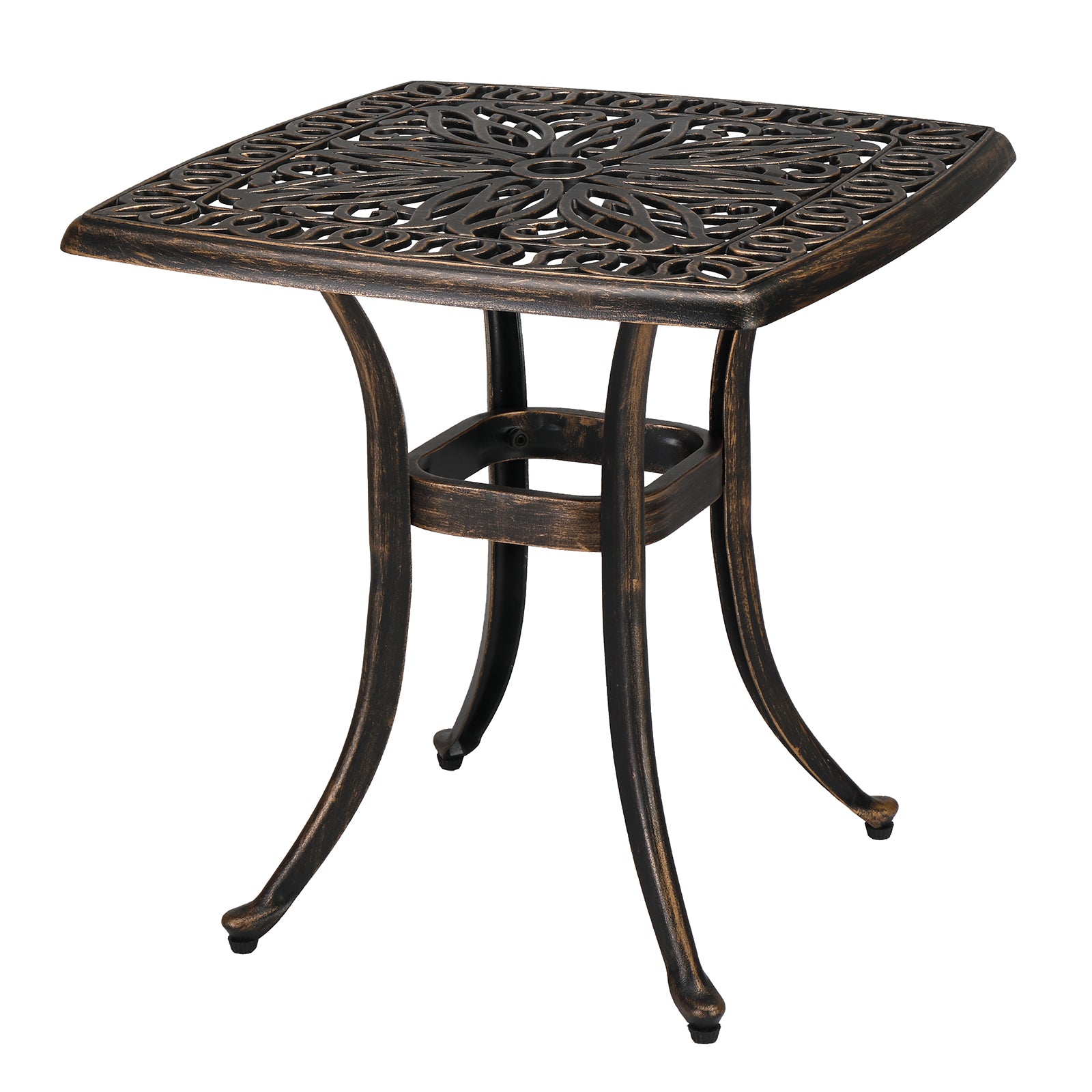 HAOYYE Square Cast Aluminum Garden Table, Sturdy and Elegant Bronze Design, Ideal for Patios, Decks, and Courtyards