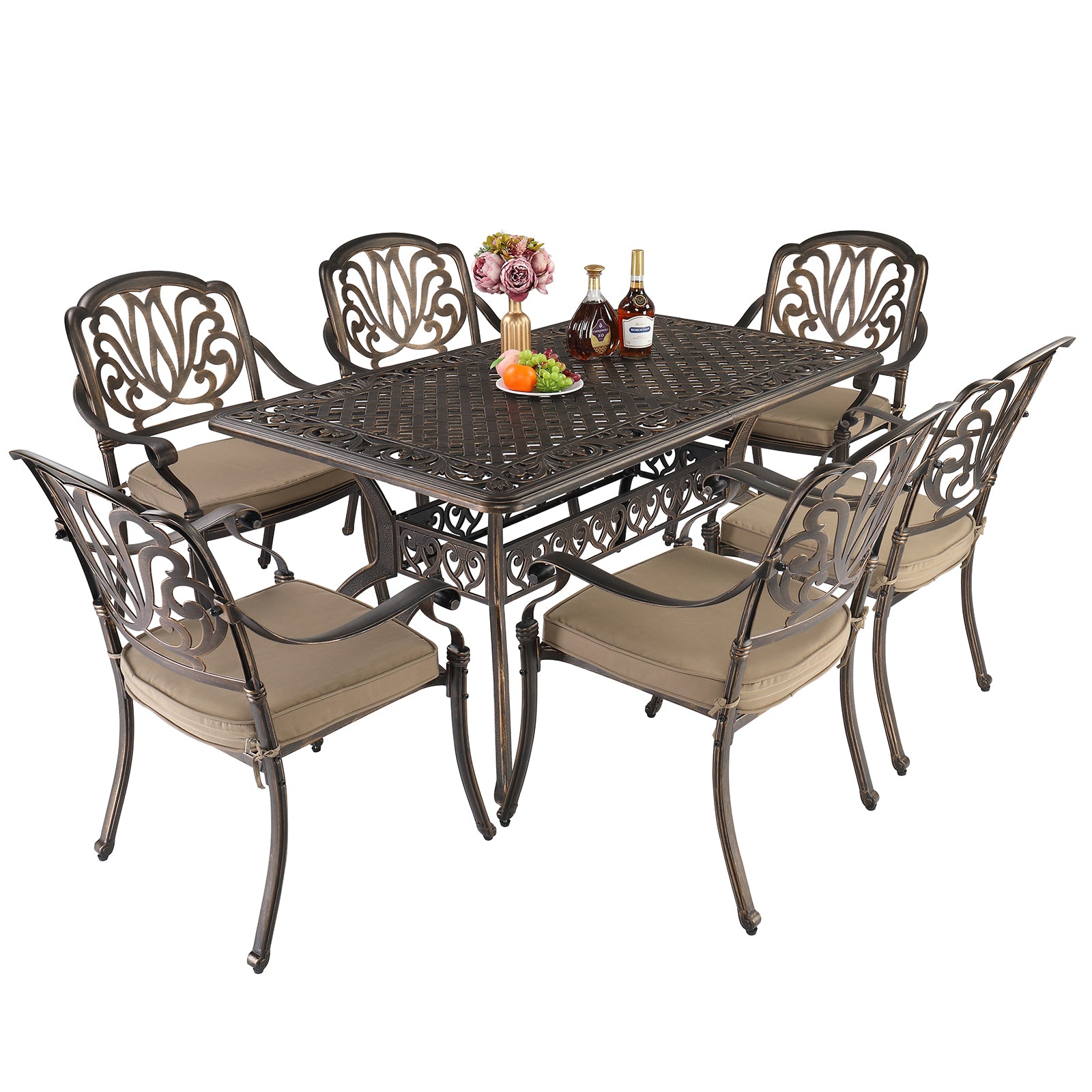 HAOYYE Bronze Mosaic Garden Cast Aluminum Table, Outdoor Round Patio Dining Table Without Chairs, Weather-Resistant and Rustproof Design, Elegant and Durable for Backyard, Balcony, Porch, or Courtyard Gathering