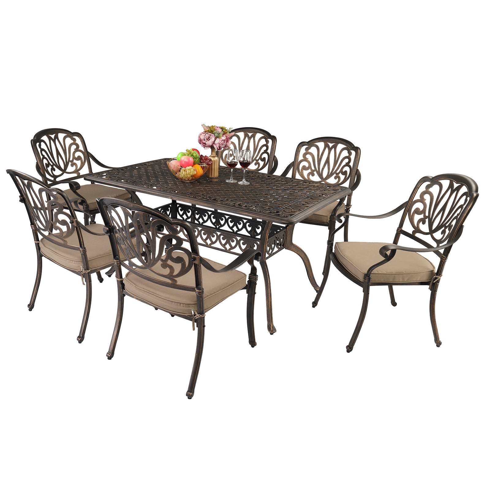 HAOYYE Bronze Mosaic Garden Cast Aluminum Table, Outdoor Round Patio Dining Table Without Chairs, Weather-Resistant and Rustproof Design, Elegant and Durable for Backyard, Balcony, Porch, or Courtyard Gathering