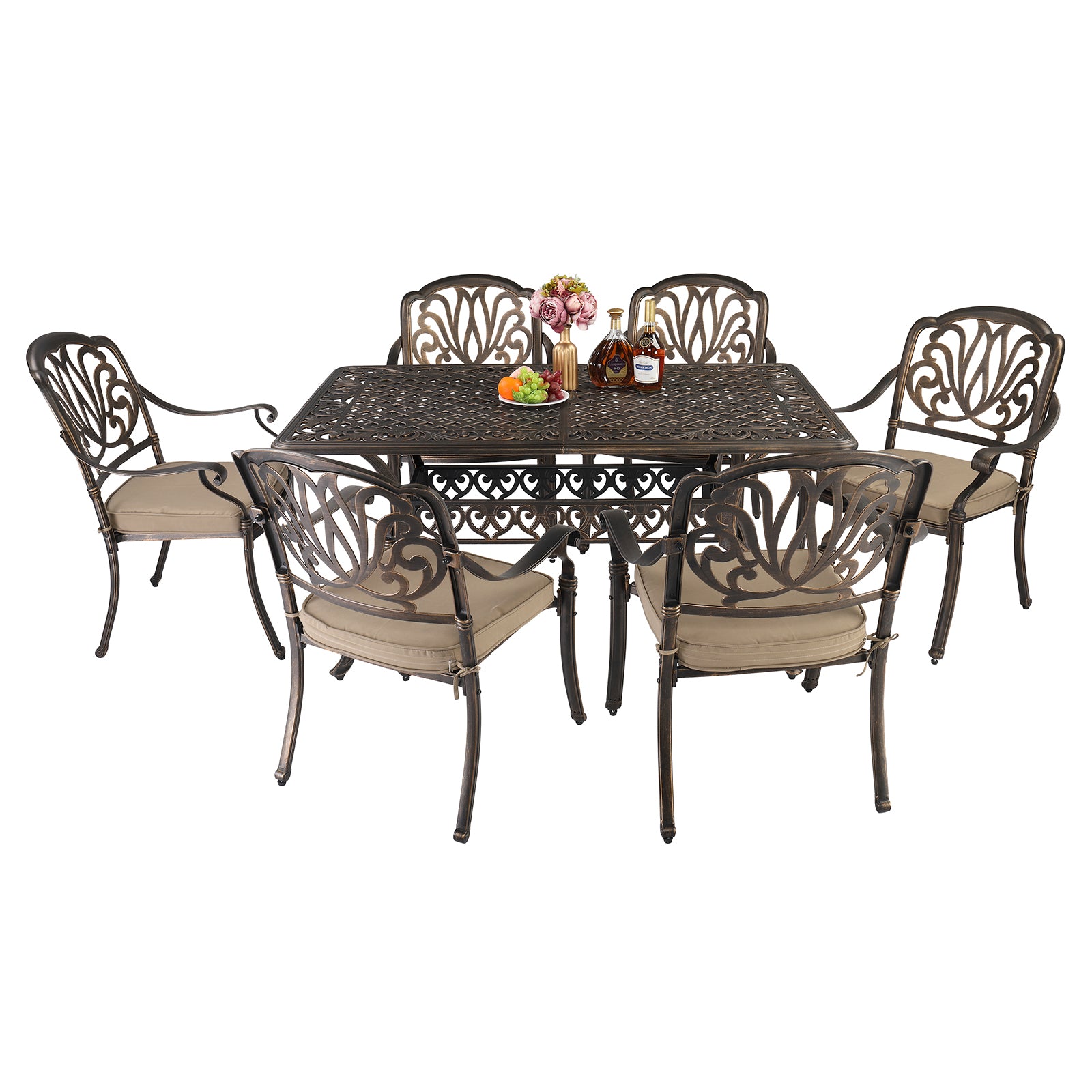 HAOYYE Bronze Mosaic Garden Cast Aluminum Table, Outdoor Round Patio Dining Table Without Chairs, Weather-Resistant and Rustproof Design, Elegant and Durable for Backyard, Balcony, Porch, or Courtyard Gathering