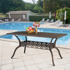 HAOYYE Bronze Mosaic Garden Cast Aluminum Table, Outdoor Round Patio Dining Table Without Chairs, Weather-Resistant and Rustproof Design, Elegant and Durable for Backyard, Balcony, Porch, or Courtyard Gathering