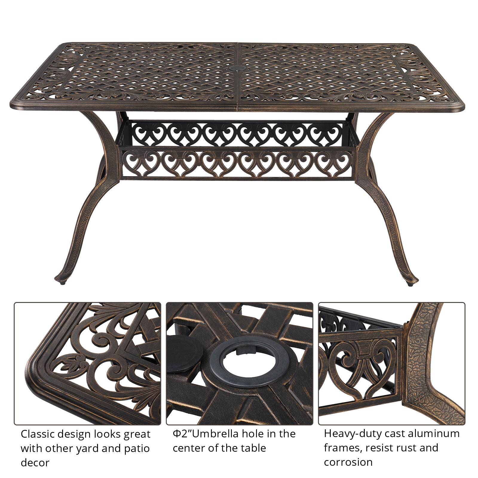 HAOYYE Bronze Mosaic Garden Cast Aluminum Table, Outdoor Round Patio Dining Table Without Chairs, Weather-Resistant and Rustproof Design, Elegant and Durable for Backyard, Balcony, Porch, or Courtyard Gathering