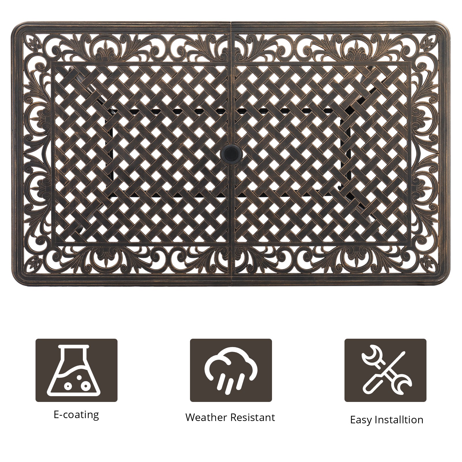 HAOYYE Bronze Mosaic Garden Cast Aluminum Table, Outdoor Round Patio Dining Table Without Chairs, Weather-Resistant and Rustproof Design, Elegant and Durable for Backyard, Balcony, Porch, or Courtyard Gathering