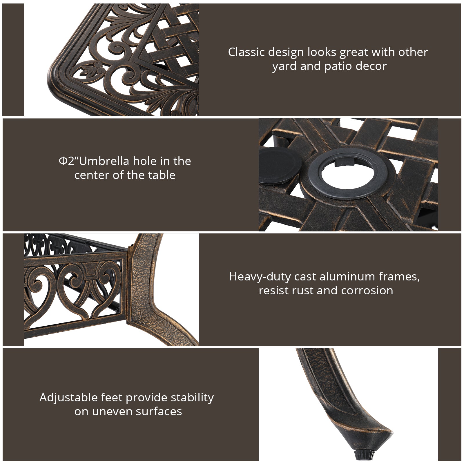 HAOYYE Bronze Mosaic Garden Cast Aluminum Table, Outdoor Round Patio Dining Table Without Chairs, Weather-Resistant and Rustproof Design, Elegant and Durable for Backyard, Balcony, Porch, or Courtyard Gathering
