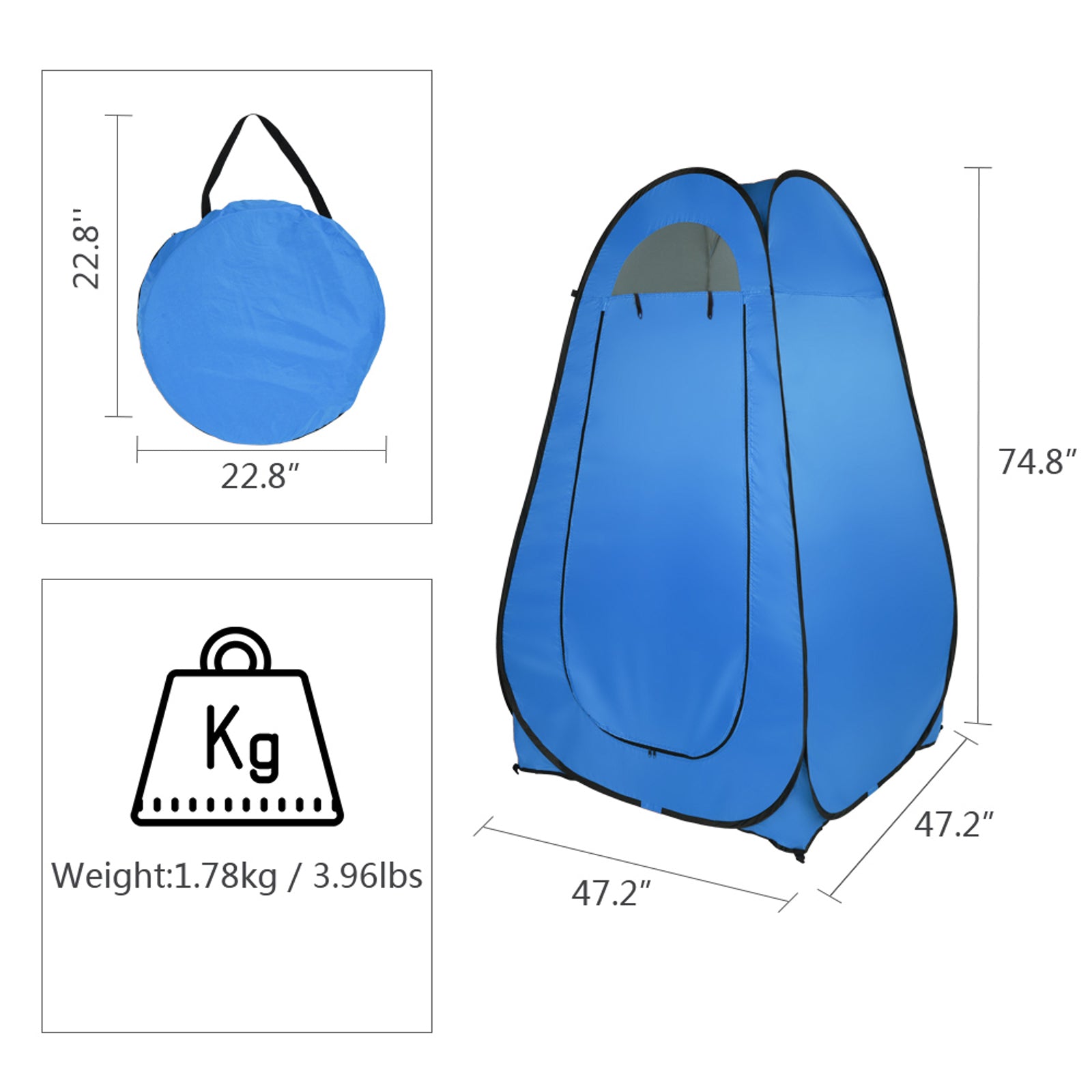 HAOYYE Blue Portable Pop Up Shower Tent Changing Room Privacy Shelter with Steel Wire Frame and Silver Coated Fabric for Camping Beach Hiking Outdoor Use 120x120x190cm