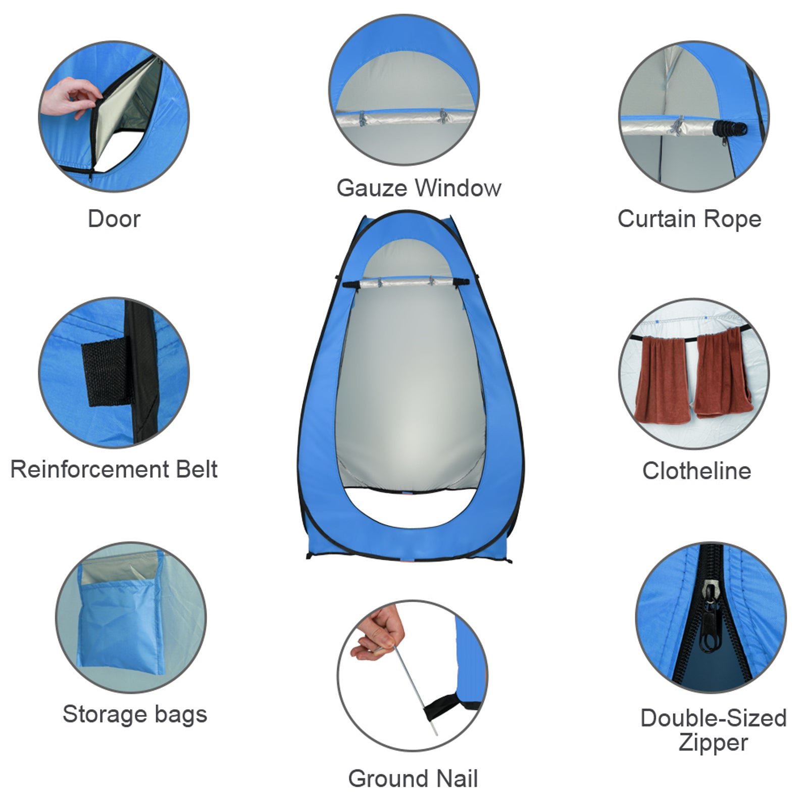 HAOYYE Blue Portable Pop Up Shower Tent Changing Room Privacy Shelter with Steel Wire Frame and Silver Coated Fabric for Camping Beach Hiking Outdoor Use 120x120x190cm