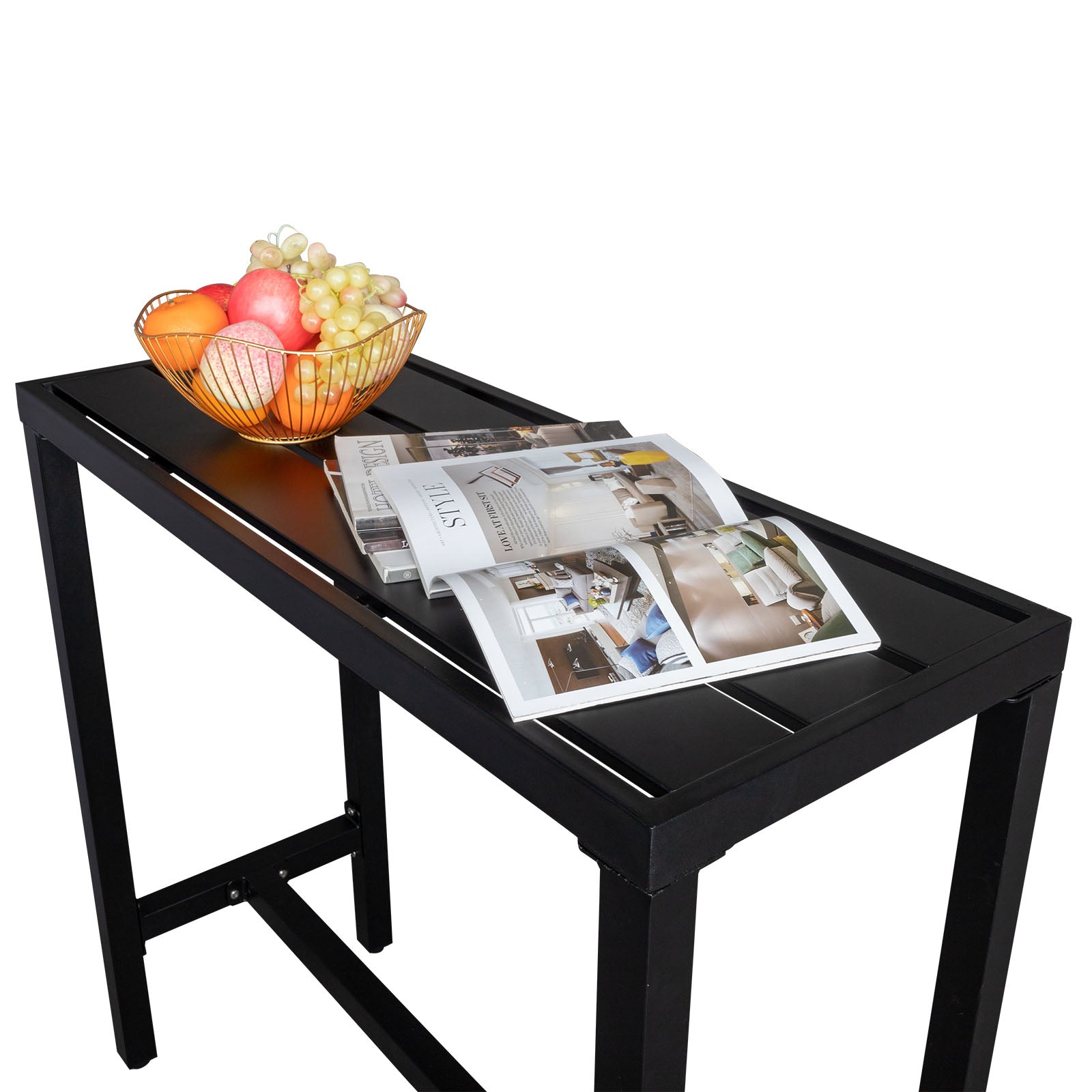 Haoyye Iron Patio Bar Table with Adjustment Knob in Black, Modern Outdoor Bistro Table for Balcony, Deck, Garden or Kitchen, Durable and Easy to Assemble, Smooth Surface for Home or Commercial Use
