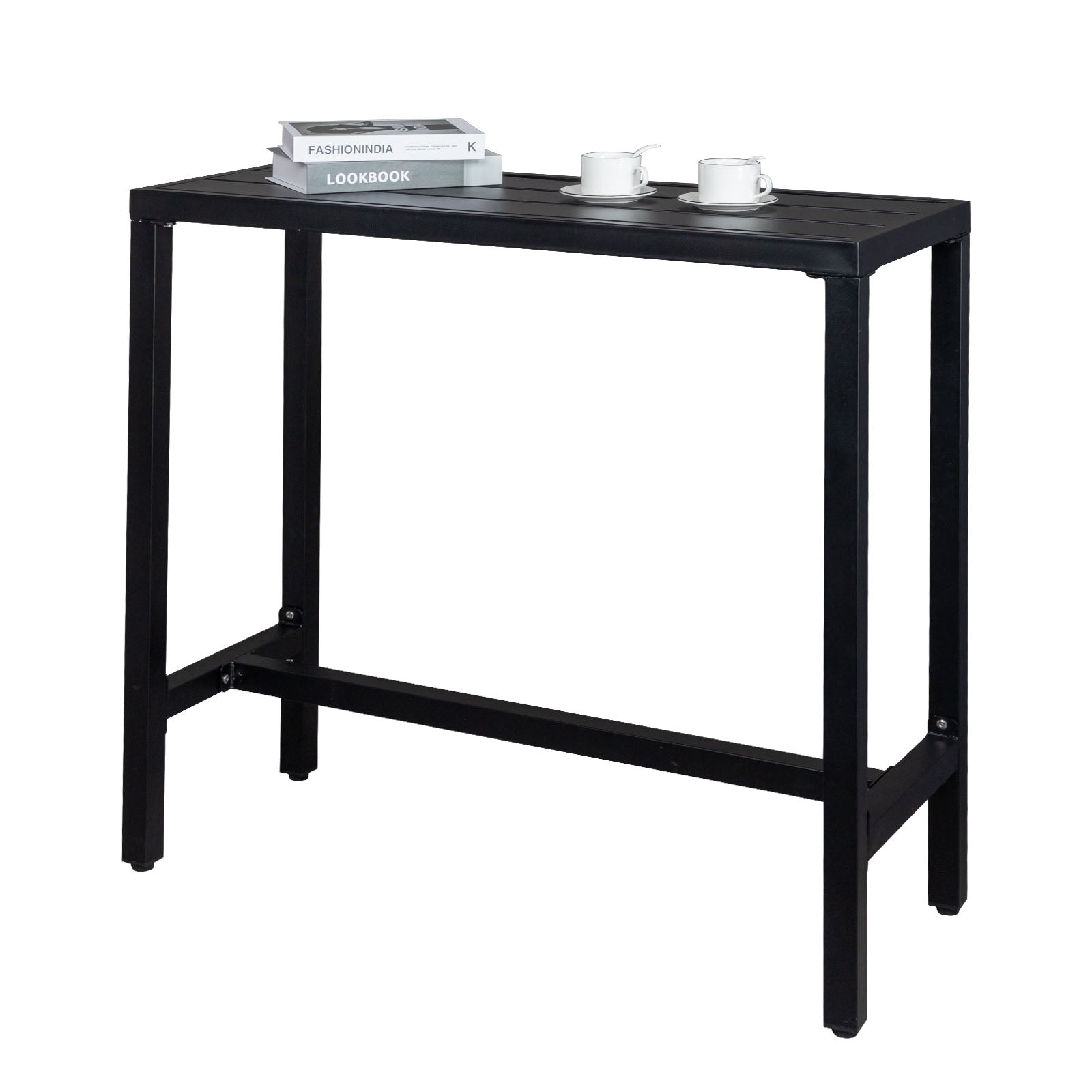 Haoyye Iron Patio Bar Table with Adjustment Knob in Black, Modern Outdoor Bistro Table for Balcony, Deck, Garden or Kitchen, Durable and Easy to Assemble, Smooth Surface for Home or Commercial Use