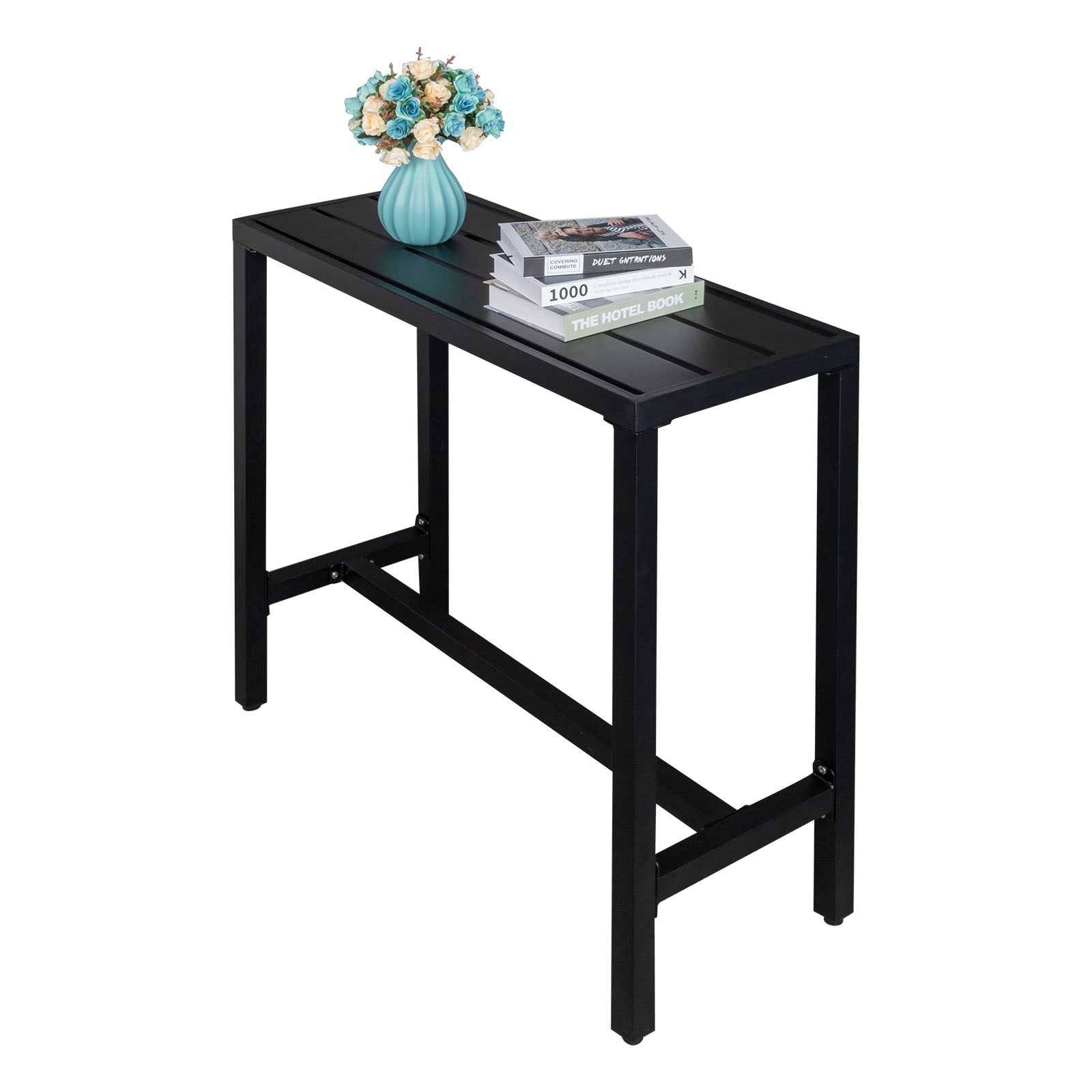 Haoyye Iron Patio Bar Table with Adjustment Knob in Black, Modern Outdoor Bistro Table for Balcony, Deck, Garden or Kitchen, Durable and Easy to Assemble, Smooth Surface for Home or Commercial Use