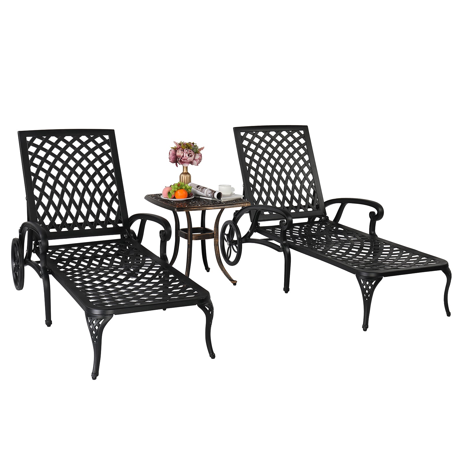 HAOYYE Adjustable Backrest Courtyard Cast Aluminum Lying Bed, Black, Sturdy Outdoor Lounge Chair for Relaxing, Perfect for Garden, Patio, or Backyard, Comfortable and Durable Design, Easy to Adjust for Ultimate Comfort