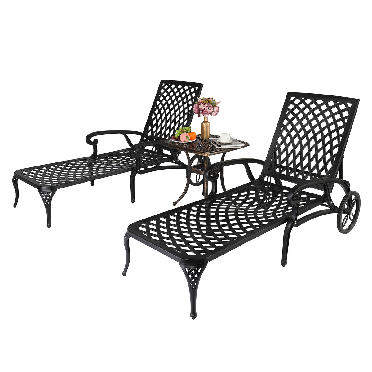 HAOYYE Adjustable Backrest Courtyard Cast Aluminum Lying Bed, Black, Sturdy Outdoor Lounge Chair for Relaxing, Perfect for Garden, Patio, or Backyard, Comfortable and Durable Design, Easy to Adjust for Ultimate Comfort