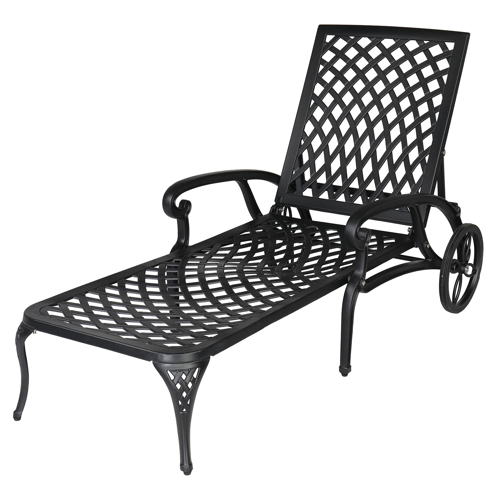 HAOYYE Adjustable Backrest Courtyard Cast Aluminum Lying Bed, Black, Sturdy Outdoor Lounge Chair for Relaxing, Perfect for Garden, Patio, or Backyard, Comfortable and Durable Design, Easy to Adjust for Ultimate Comfort