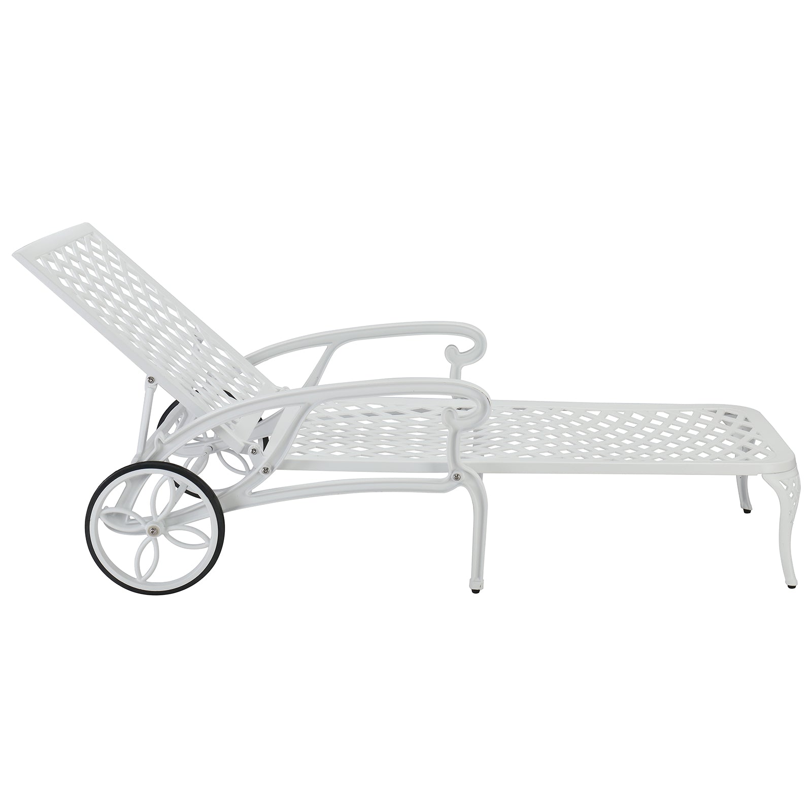 HAOYYE Adjustable Backrest Courtyard Cast Aluminum Lying Bed, White, Outdoor Reclining Lounge Chair with Durable Weather-Resistant Frame, Modern and Comfortable Design for Patio, Garden, Balcony, or Poolside Relaxation