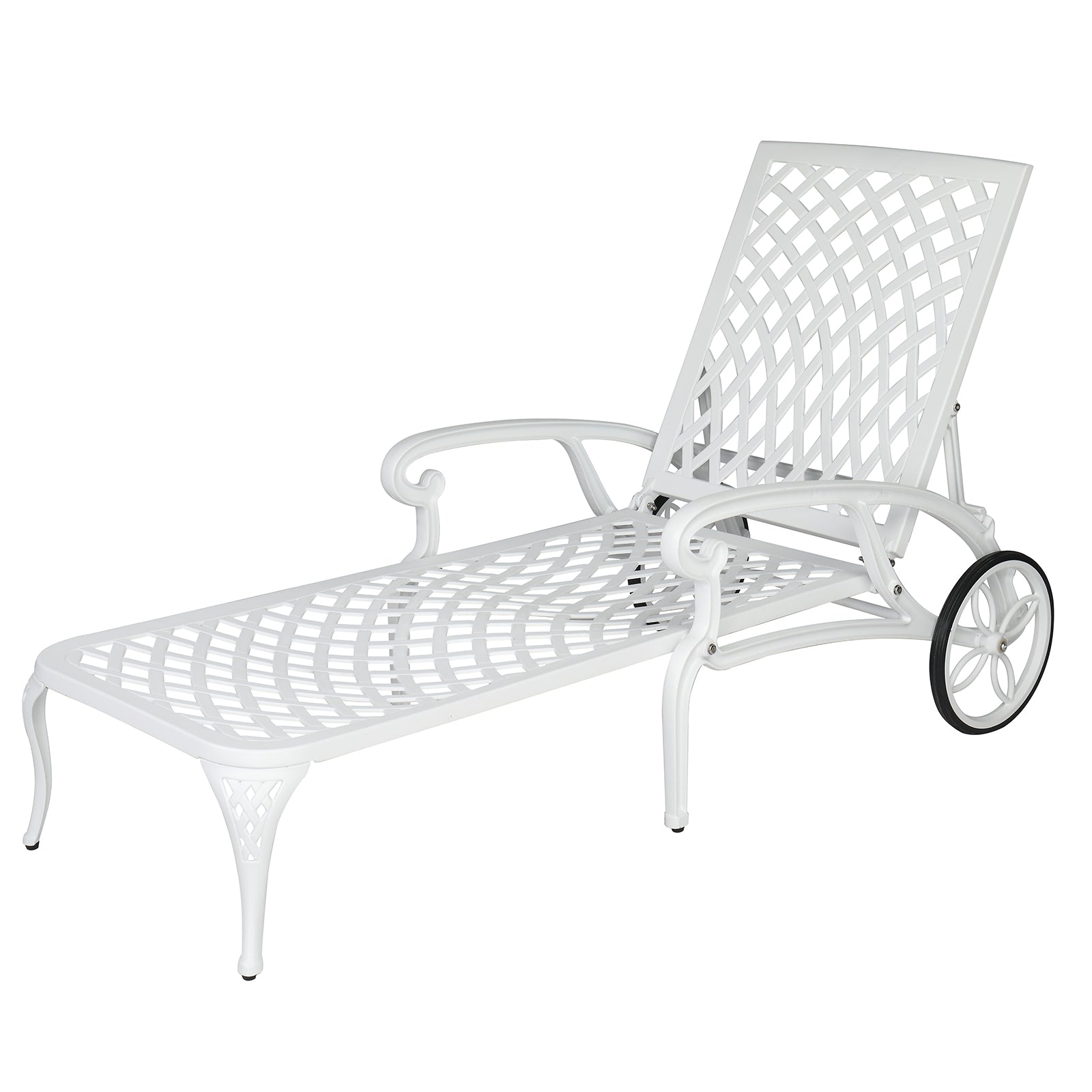 HAOYYE Adjustable Backrest Courtyard Cast Aluminum Lying Bed, White, Outdoor Reclining Lounge Chair with Durable Weather-Resistant Frame, Modern and Comfortable Design for Patio, Garden, Balcony, or Poolside Relaxation