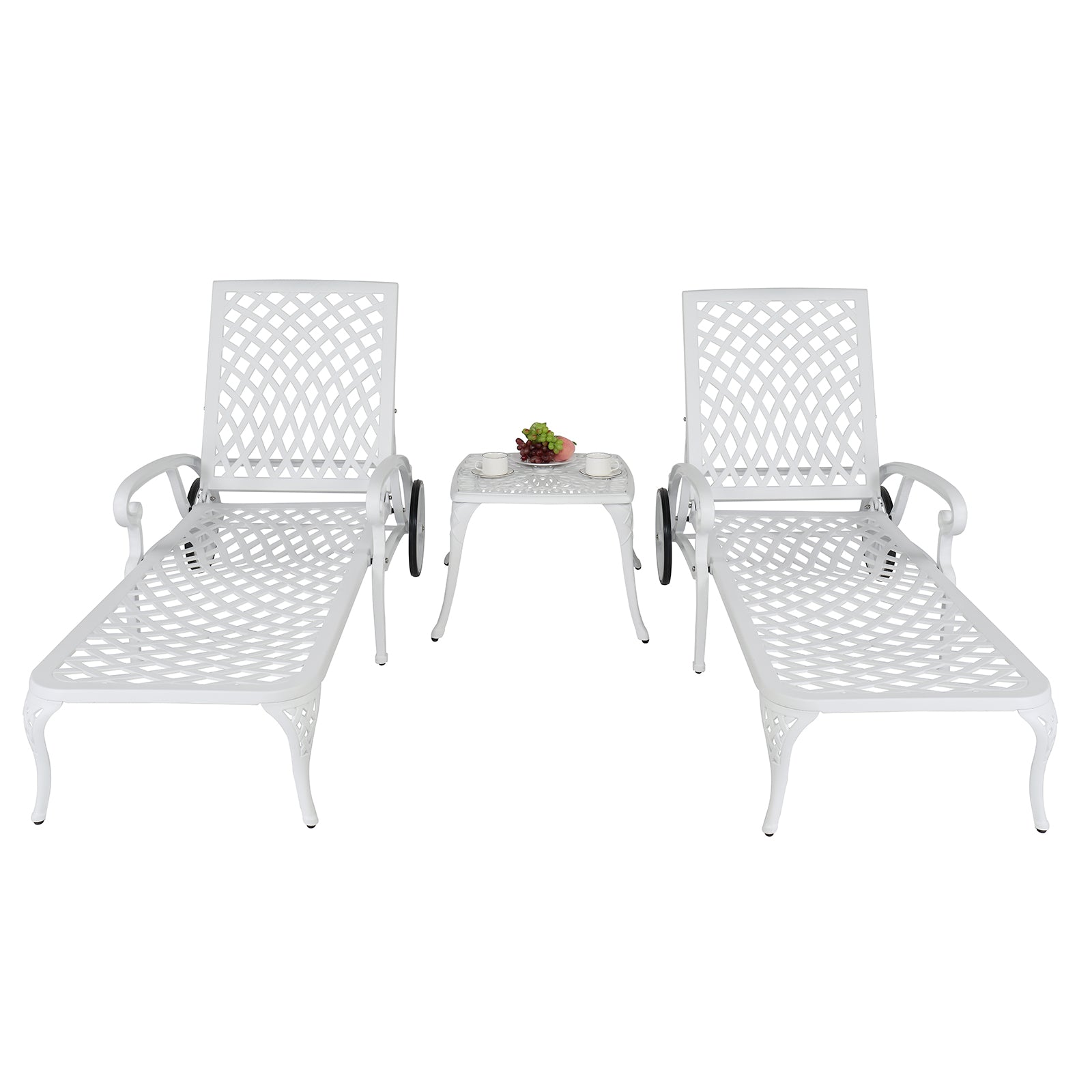 HAOYYE Adjustable Backrest Courtyard Cast Aluminum Lying Bed, White, Outdoor Reclining Lounge Chair with Durable Weather-Resistant Frame, Modern and Comfortable Design for Patio, Garden, Balcony, or Poolside Relaxation